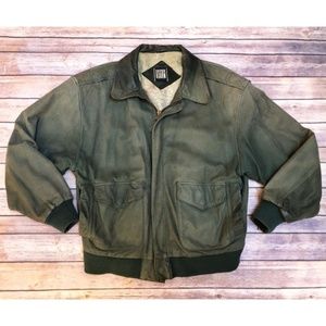 Greg Bell Leather Bomber Jacket Olive Green